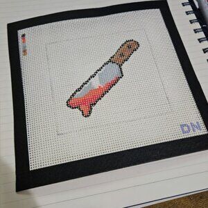 NEEDLEPOINT - Hand painted Halloween Canvas - Bloody Halloween Knife